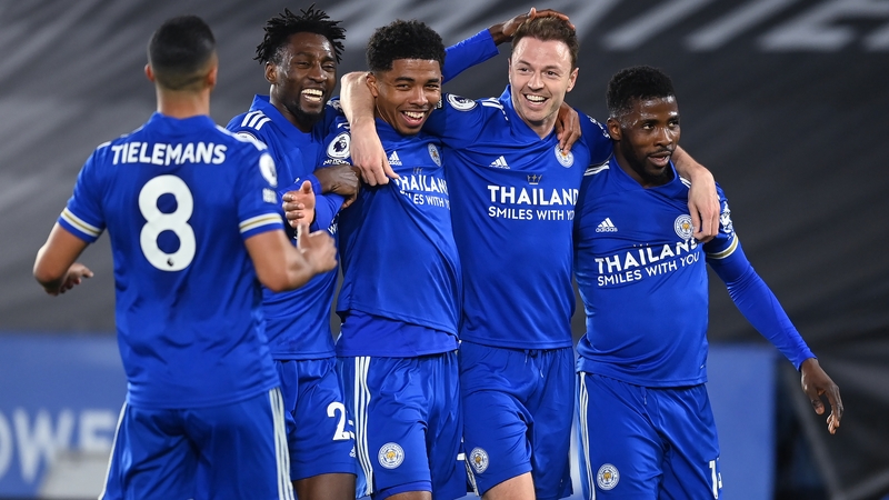 Jonny Evans celebrates after scoring Leicester City's second goal against West Brom