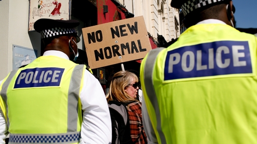 Anti-lockdown activists demonstrating in London peacefully today - later, there was some violence in Hyde Park