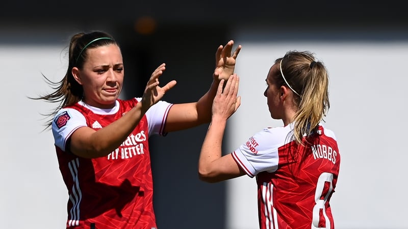 Ireland's Katie McCabe congratulates Jordan Nobbs after Arsenal's opening goal