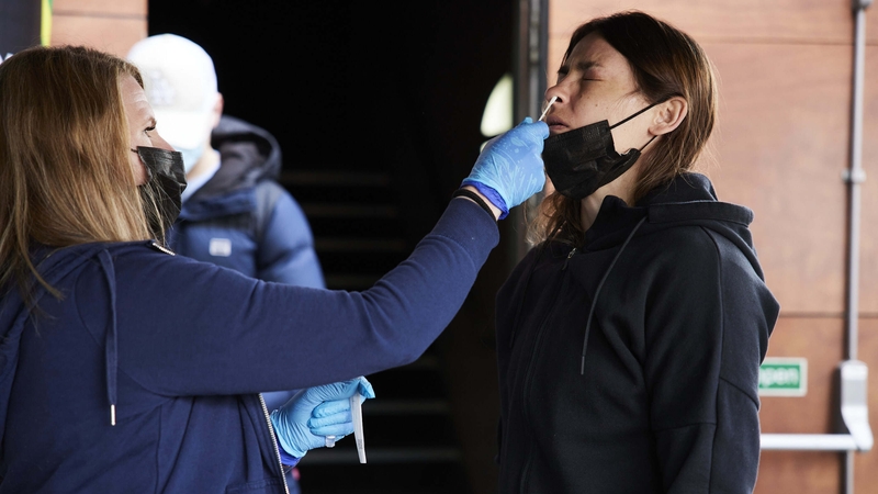 Katie Taylor undergoing a test for Covid-19 on arrival into her base for this week's fight