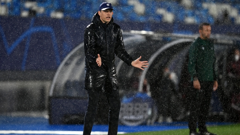 Thomas Tuchel on the sidelines at a rainy Madrid stadium