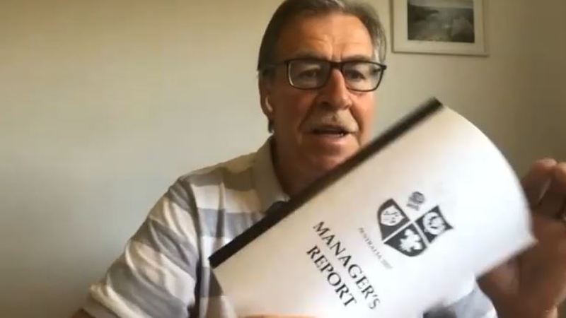 Donal Lenihan with his manager's report from the 2001 tour