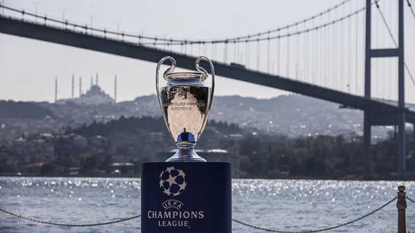 The Champions League trophy by the banks of the Bosporus