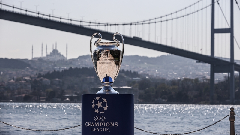 The Champions League trophy by the banks of the Bosporus