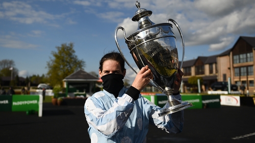 Jockey Rachael Blackmore celebrates winning the Paddy Power Champion Hurdle on Honeysuckle