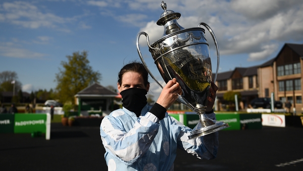 Jockey Rachael Blackmore celebrates winning the Paddy Power Champion Hurdle on Honeysuckle