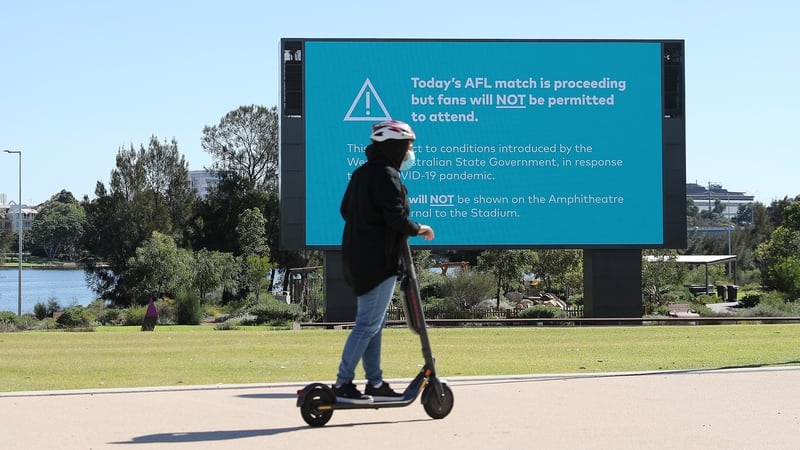 Empty esplanades can be seen outside the ground after the West Australian government on health advice closed the game to crowds