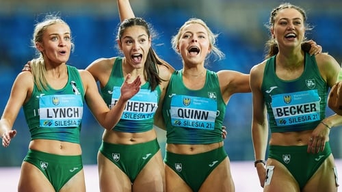 The Irish team celebrate after finishing second
