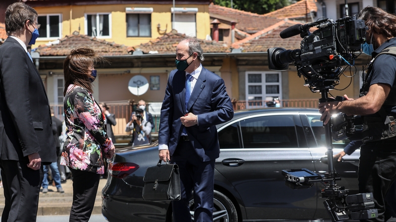 Taoiseach Micheál Martin arriving at the EU Social Summit in Porto earlier today