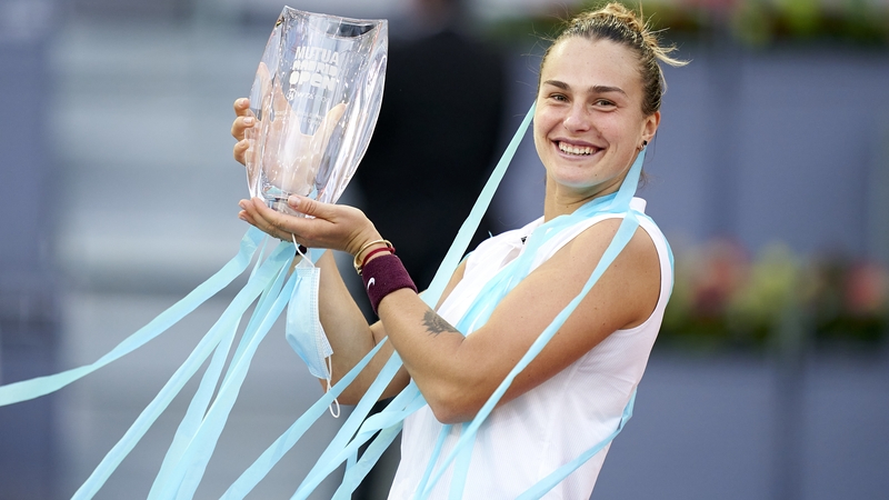 Aryna Sabalenka celebrates at Madrid's Magic Box arena