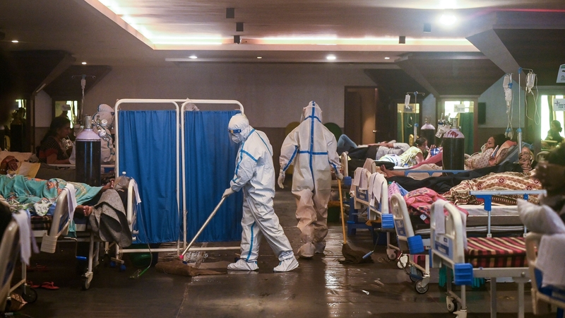 Patients seen being treated in a temporary Covid-19 in New Delhi on 1 May