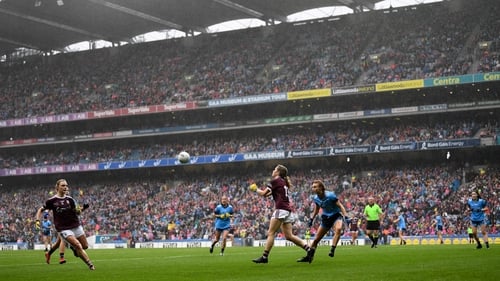 Galway and Dublin battling it out during the 2019 TG4 All-Ireland final at Croke Park