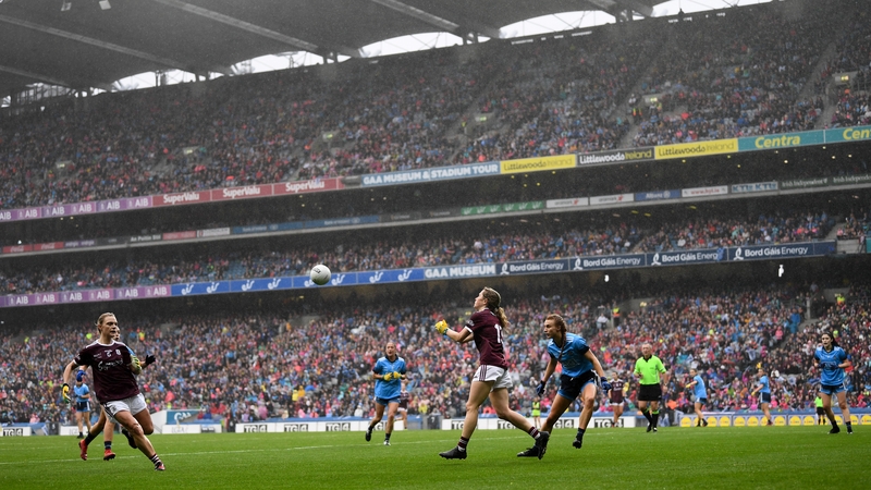 Galway and Dublin battling it out during the 2019 TG4 All-Ireland final at Croke Park