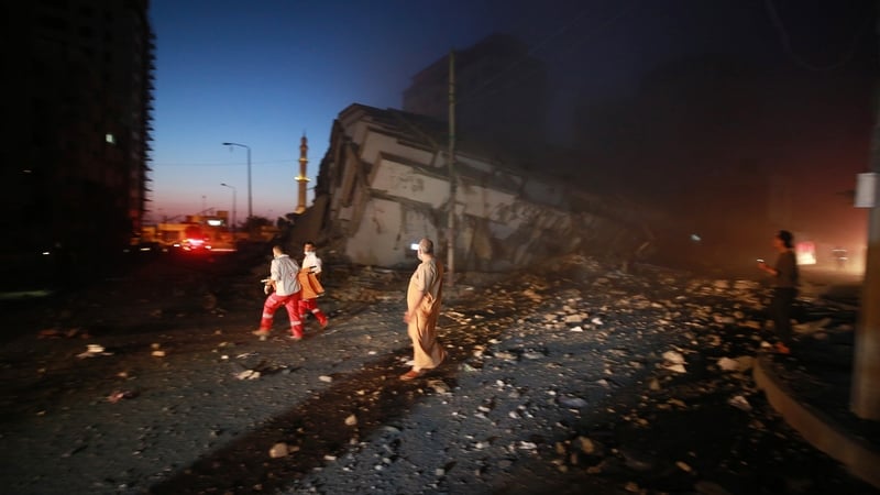 The wreckage of a building at Al-Rimal neighbourhood in Gaza