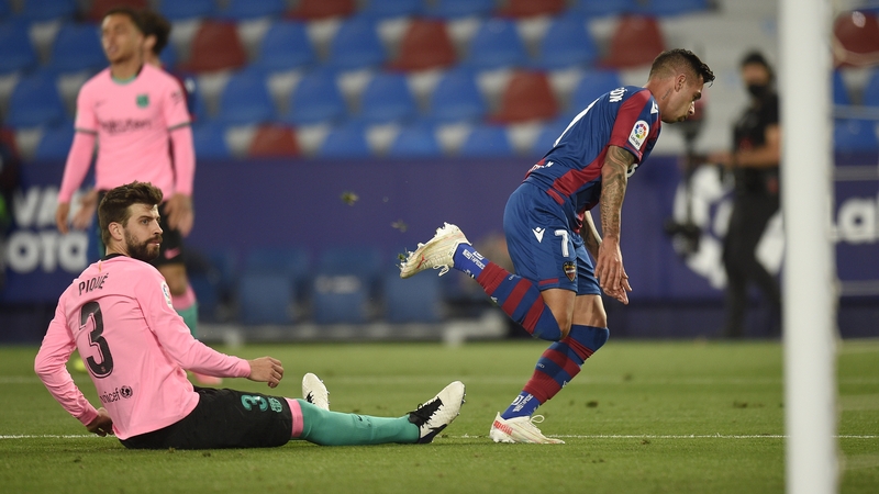 Levante's Sergio Leon scores to make it 3-3 against Barcelona