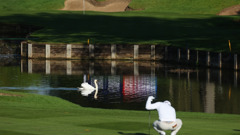 Paul Dunne lines up a putt on the tenth hole of his opening round at the British Masters