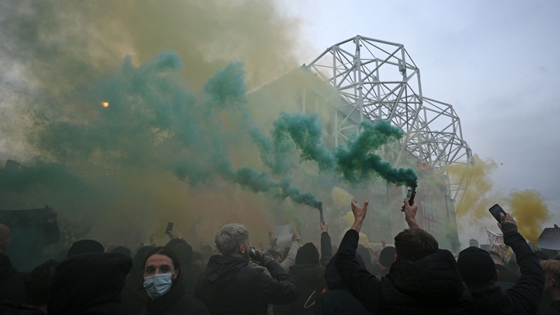 Demonstrators protest against Manchester United's owners outside Old Trafford