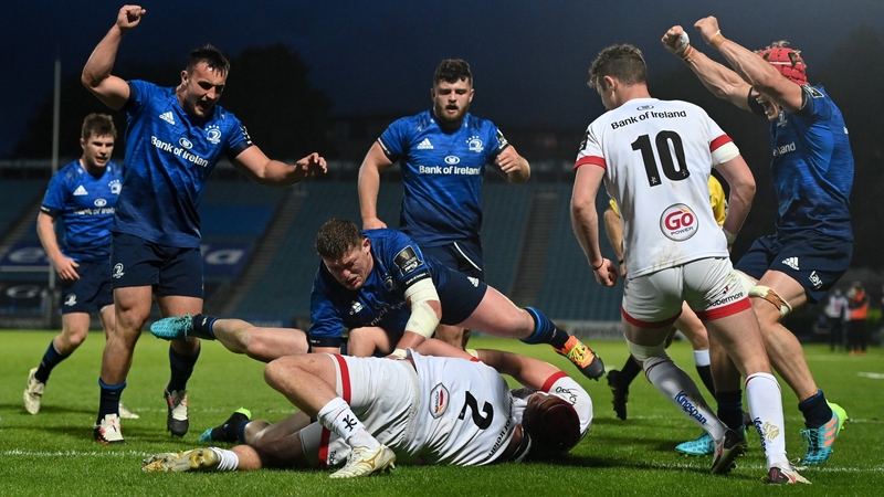 Leinster celebrate their third try of the evening