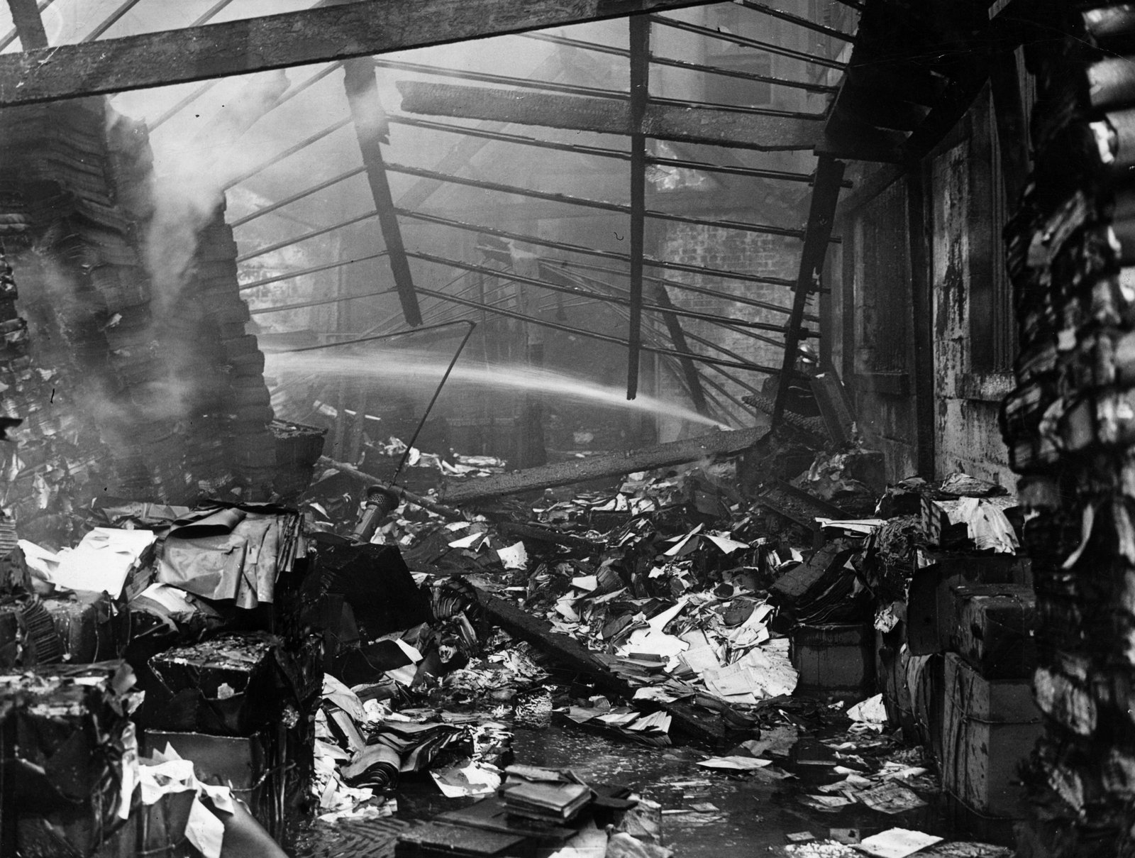 The interior, destroyed in the fire, then soaked in water. Credit: Getty Images.