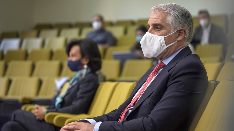 Ana Botin and Andrea Orcel at today's court hearing in Madrid today