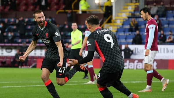 Nat Phillips celebrates his first goal for the club