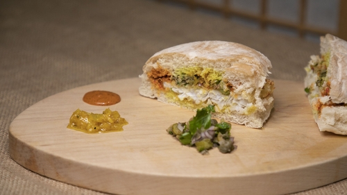 Kevin Aherne's fish sarnie with grilled lemon dressing & tartare garnish