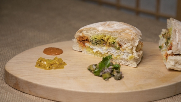 Kevin Aherne's fish sarnie with grilled lemon dressing & tartare garnish