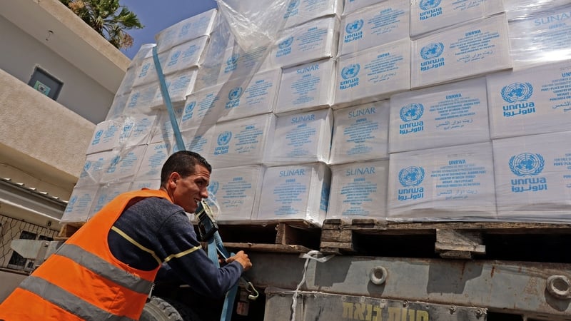 A truck loaded with humanitarian aid, passes into Rafah, through the Kerem Shalom crossing