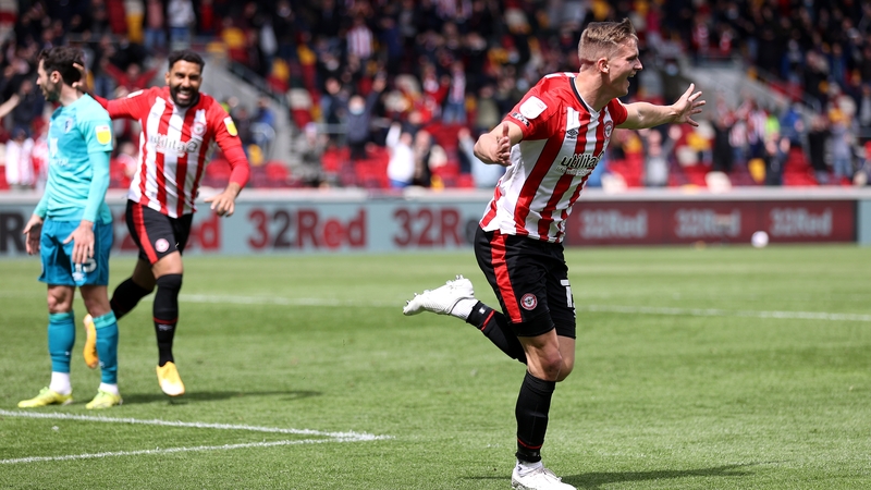 Marcus Forss celebrates Brentford's third goal against Bournemouth