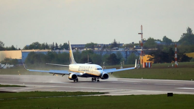 The Ryanair flight finally landing at Vilnius International Airport this evening