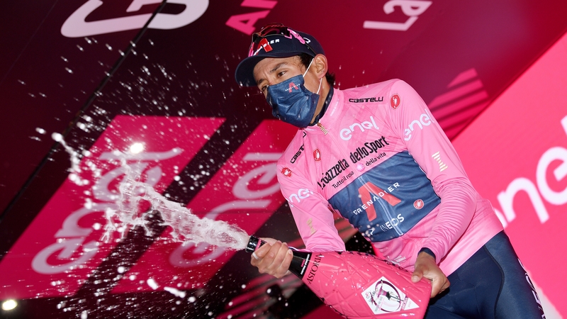Egan Bernal celebrates his win