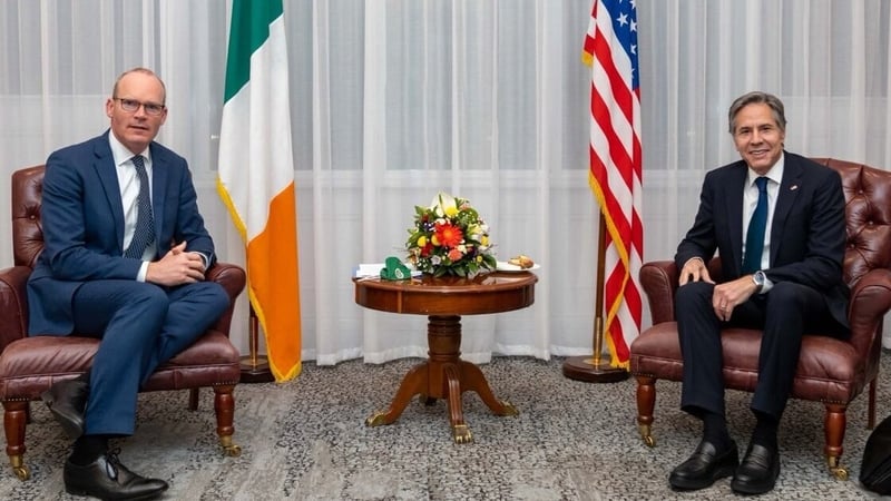 Simon Coveney tweeted that it was 'great to meet' Secretary of State Antony Blinken on his way to the Middle East