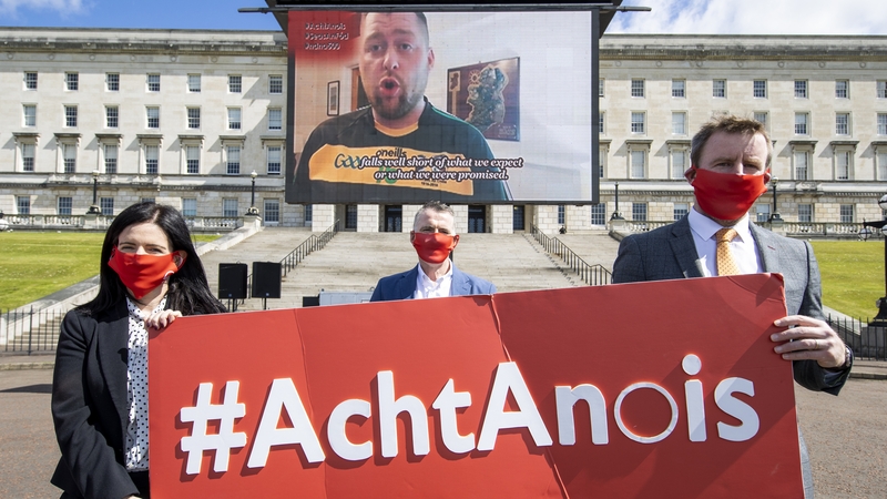 Alliance MLA Paula Bradshaw, Sinn Féin MLA Declan Kearney and SDLP MLA Justin McNulty at Stormont