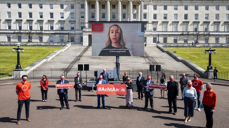 Irish language supporters pictured protesting at Stormont in May last year