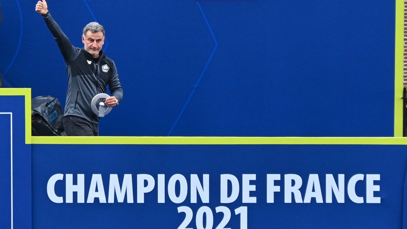 Christophe Galtier celebrates after Lille won Ligue 1