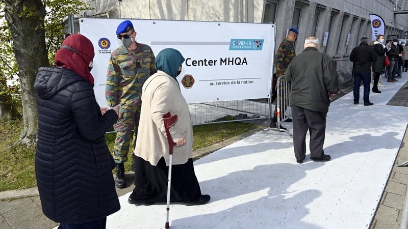A vaccination centre at the Queen Astrid military hospital near Brussels