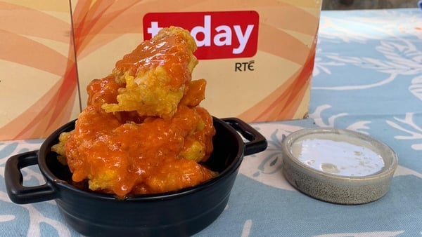ags Roche's cauliflower fritter "wings" with blue cheese dip and celery