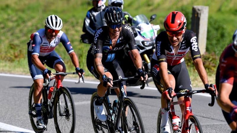 Nicolas Roche (centre) pushed for a stage win but had to settle for third place