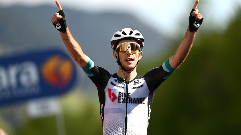 Simon Yates celebrates his win