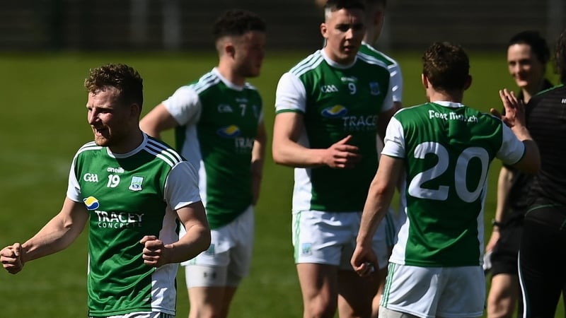 Aidan Breen (left) celebrates after hearing the final score in the Cavan v Derry match