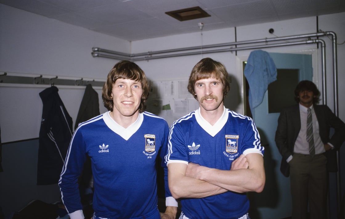 Muhren (l) and Frans Thijssen pictured in the Ipswich dressing room in 1981