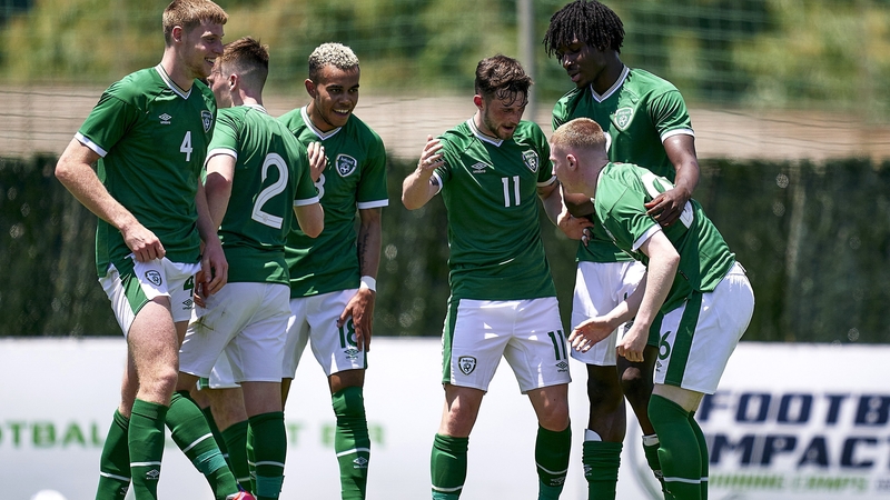Ross Tierney, right, celebrates his goal with his Ireland team-mates