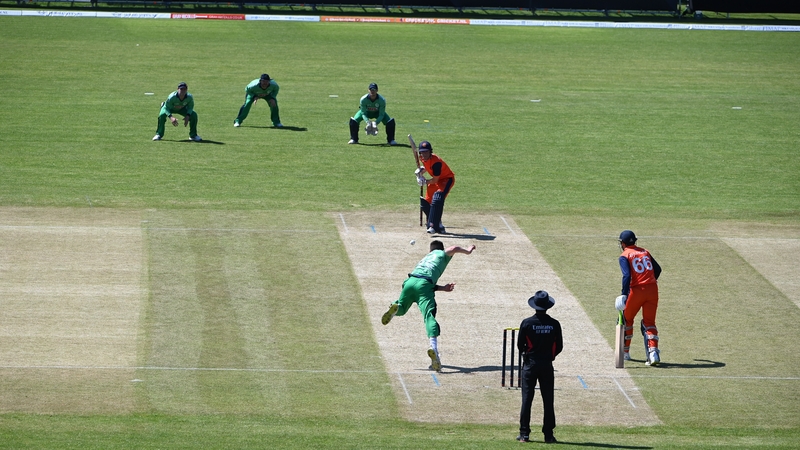 Josh Little bowling against the Netherlands