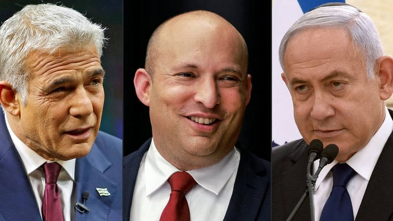 (L-R) Yair Lapid, Naftali Bennett and Benjamin Netanyahu
