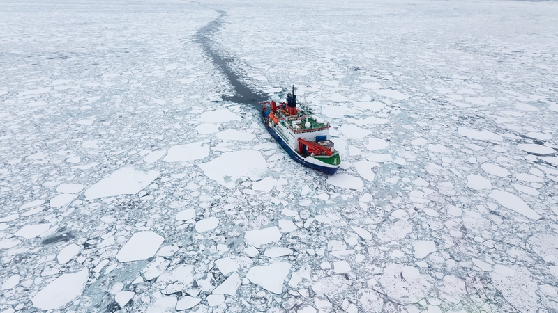 University College London image shows a research vessel investigating snow and ice in the Arctic
