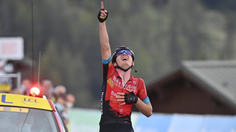 Ukrainian Mark Padun celebrates stage seven victory