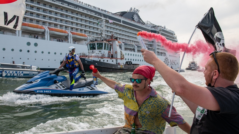 A protest against large cruise ships in Venice