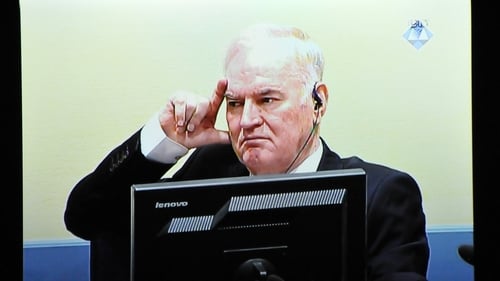 Ratko Mladic appearing at The Hague in 2017