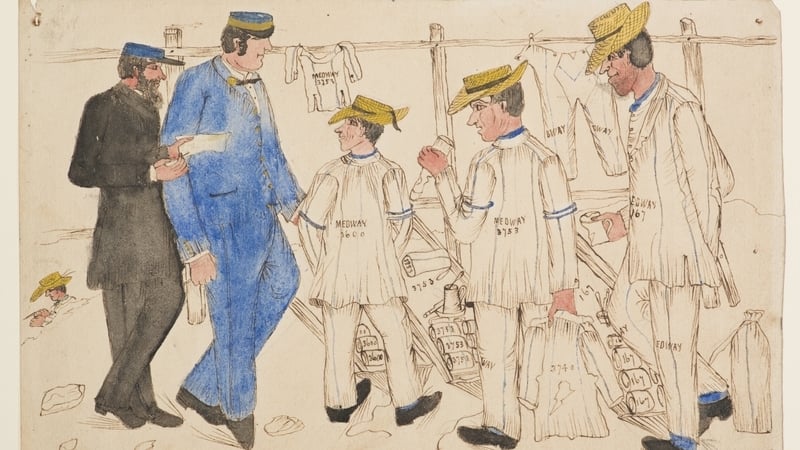 A 1860 sketch of convicts in Bermuda. Image courtesy of the Mitchell Library, State Library of New South Wales.