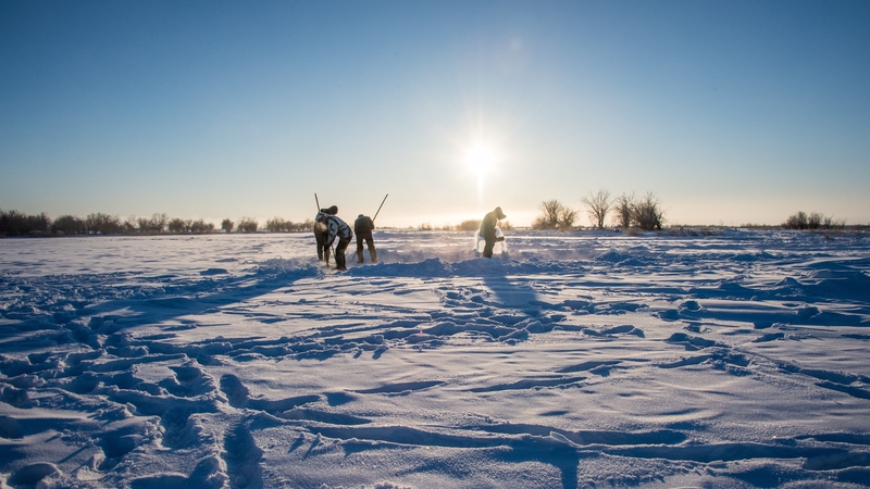 The research team used a drilling rig to collect core samples from Alazeya River in Russia's Far North (File photo)